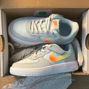NEW Nike Air Force 1 - Sky Blue with Orange and Yellow Highlights